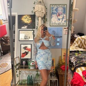Superdown Sky Blue Tie-Dye Cutout Dress